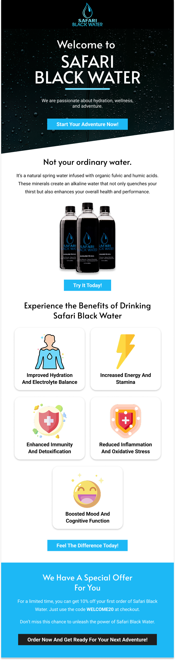 Safari Black Water Welcome Email design